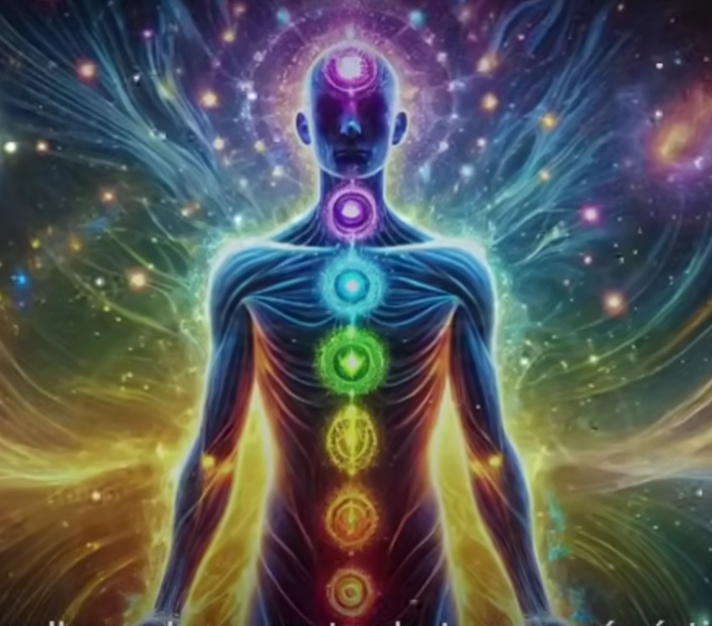 A person with seven chakras Description automatically generated